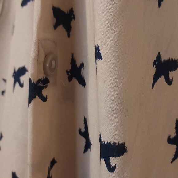 Bird Print Button-Up Shirt Tan And Navy Size L - Picture 7 of 12
